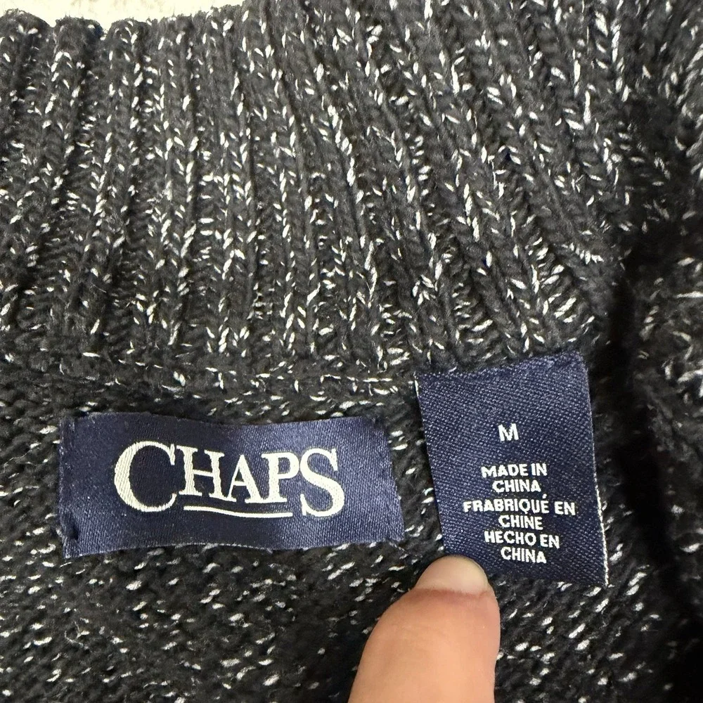 Chaps Ralph Lauren Speckled Black 1/4 Zip Knit Sweater Pullover Men's Medium